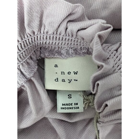 A New Day Womens Tunic Top Size Small Purple Scrunched Tie Neck Long Sleeve Work - Picture 3 of 6